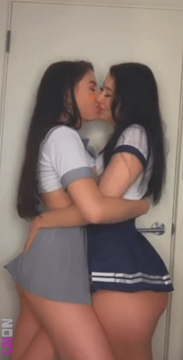 Kiss of two very horny lesbian schoolgirls in the school bathroom -  SexVideoGif.com